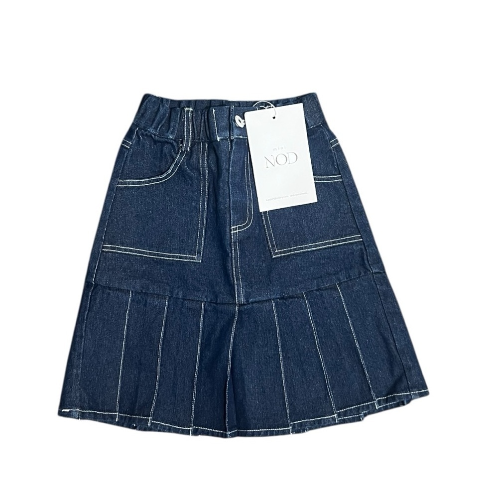 Mini Nod Pleated Skirt Blue Denim Size 6 Girls Brand New 100% Cotton